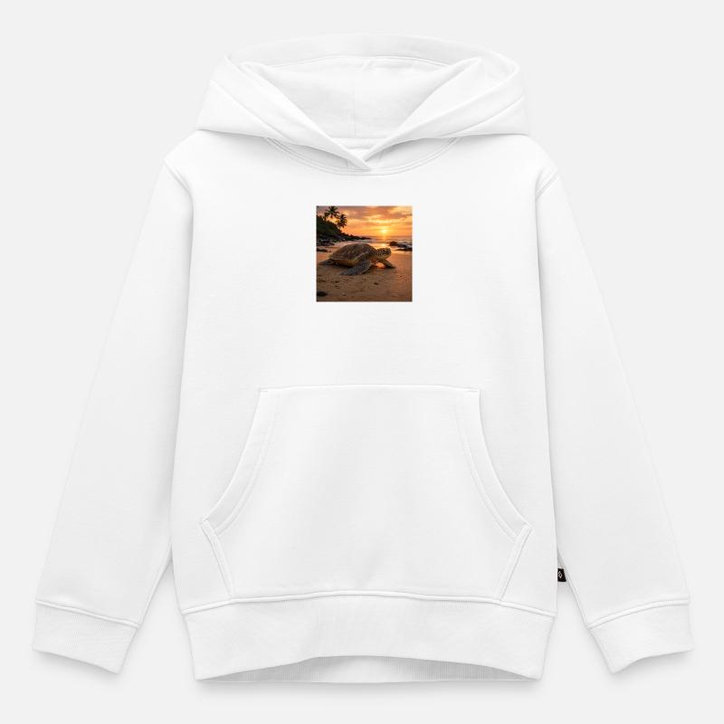 Tortue de mer couchant de soleil - Sweat Premium à capuche enfant bio - blanc