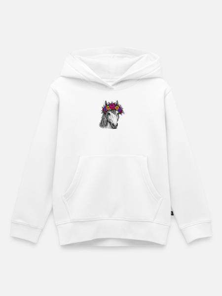 Pferd mit Blumenkranz - Kinder Premium Organic Hoodie - Weiß