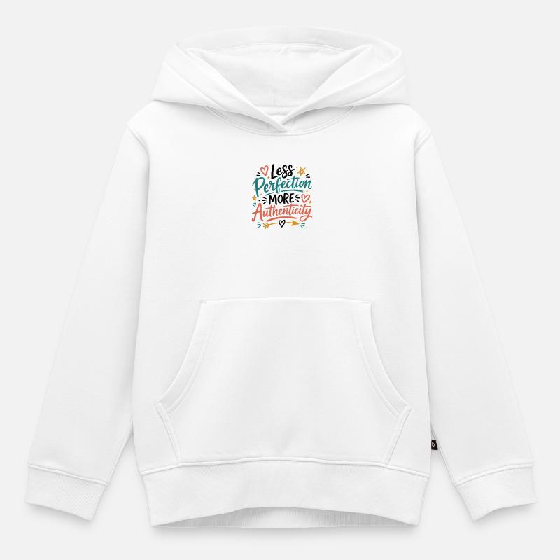 Illustration de l’authenticité sur la perfection - Sweat Premium à capuche enfant bio - blanc