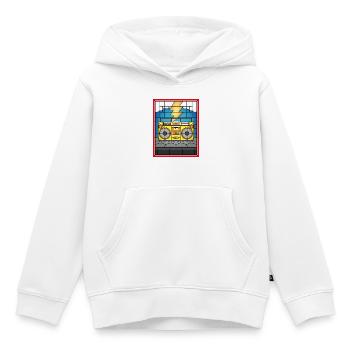 Illustration de Boombox en vitrail - Sweat Premium à capuche enfant bio - blanc - Devant - AI Model Kid Female (0cm)