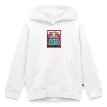 Illustration de Boombox en vitrail - Sweat Premium à capuche enfant bio - blanc - Devant - AI Model Kid Female (0cm)
