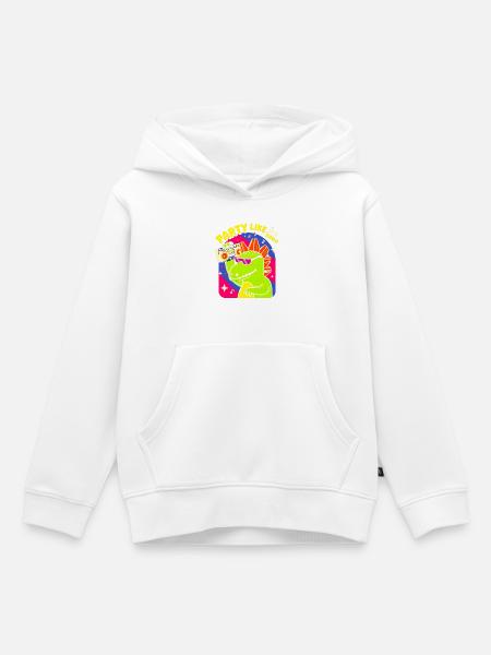 Dino Party Boombox Neon - Kinder Premium Organic Hoodie - Weiß