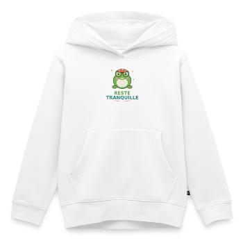 Grenouille Zen Lunettes – Reste Tranquille - Sweat Premium à capuche enfant bio - blanc - Devant - AI Model Kid Female (0cm)