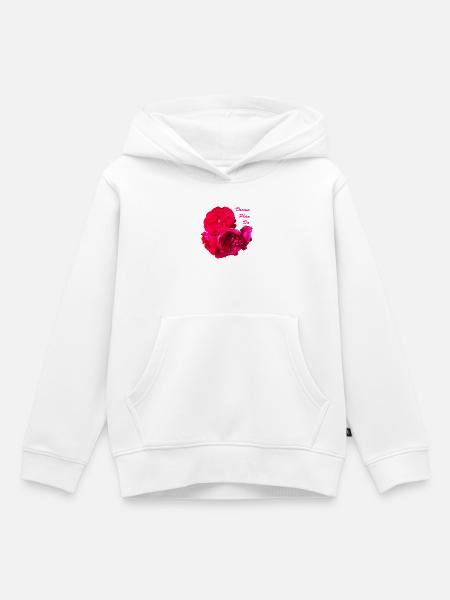 Dream_Plan_Do_multi-petaled_magenta-red_roses - Kinder Premium Organic Hoodie - Weiß