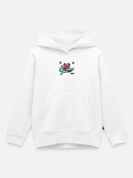Axolotl Jet Ski Neon Splash - Kinder Premium Organic Hoodie - Weiß