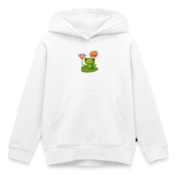 Grenouille mignonne avec des nénuphars roses - Sweat Premium à capuche enfant bio - blanc - Devant - AI Model Kid Female (0cm)