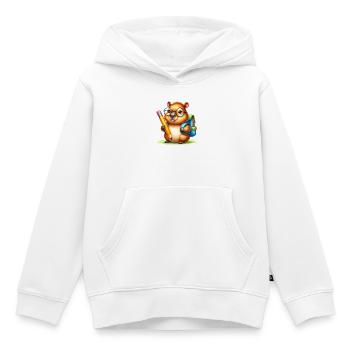 Biber mit Stift & Schulranzen zur Einschulung - Kinder Premium Organic Hoodie - Weiß - Vorne - AI Model Kid Female (0cm)
