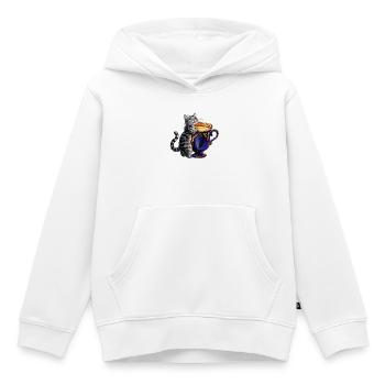 Un chaton gris devant une magnifique tasse de lait - Sweat Premium à capuche enfant bio - blanc - Devant - AI Model Kid Female (0cm)