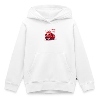 Camion de pompiers Red Kawaii avec des cœurs – Mignon - Sweat Premium à capuche enfant bio - blanc - Devant - AI Model Kid Female (0cm)