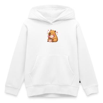 Capybara avec un ami axolotl rose - câlin affectueux - Sweat Premium à capuche enfant bio - blanc - Devant - AI Model Kid Female (0cm)