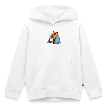 Ne t’inquiète pas, sois capy - Capybara drôle de café - Sweat Premium à capuche enfant bio - blanc - Devant - AI Model Kid Female (0cm)