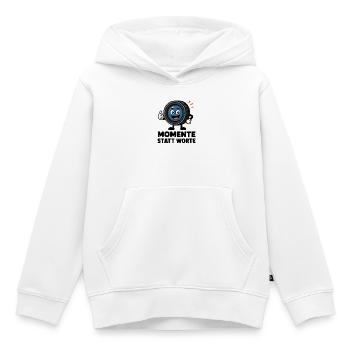 Momente statt Worte – Comic-Objektiv mit Daumen - Kinder Premium Organic Hoodie - Weiß - Vorne - AI Model Kid Female (0cm)