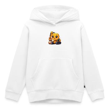 Excavatrice Kawaii jaune – Motif mignon de chantier - Sweat Premium à capuche enfant bio - blanc - Devant - AI Model Kid Female (0cm)