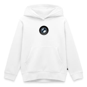Objectif d’appareil photo graphique moderne à ouverture optique - Sweat Premium à capuche enfant bio - blanc - Devant - AI Model Kid Female (0cm)