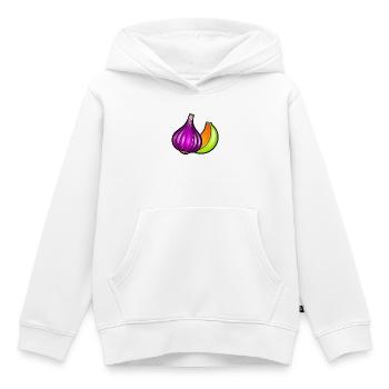 Illustration Pop Art : Tête et Gousse d'Ail Violet - Sweat Premium à capuche enfant bio - blanc - Devant - AI Model Kid Female (0cm)