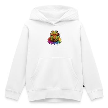 Grenouille Rasta sur le signe de paix de la fleur de tournesol - Sweat Premium à capuche enfant bio - blanc - Devant - AI Model Kid Female (0cm)