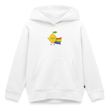 Citron avec une cape arc-en-ciel - Sweat Premium à capuche enfant bio - blanc - Devant - AI Model Kid Female (0cm)
