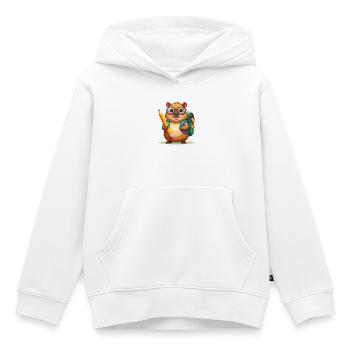 Castor comique avec des lunettes et une sacoche – École - Sweat Premium à capuche enfant bio - blanc - Devant - AI Model Kid Female (0cm)