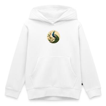 Blauer Pfau auf goldenem Blumenkreis - Kinder Premium Organic Hoodie - Weiß - Vorne - AI Model Kid Female (0cm)