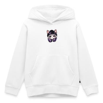Lila DJ-Katze mit Kopfhörern - Kinder Premium Organic Hoodie - Weiß - Vorne - AI Model Kid Female (0cm)