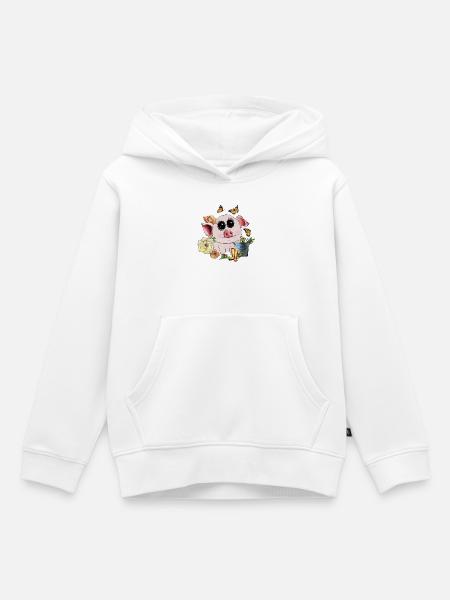 Niedliches Schweinchen mit Kulleraugen - Kinder Premium Organic Hoodie - Weiß