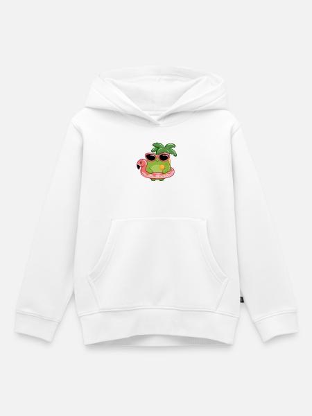 Sommerlicher Frosch mit Sonnenbrille und Flamingo - Kinder Premium Organic Hoodie - Weiß