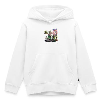 Rhino auf Laufband vor Einhornbild - Kinder Premium Organic Hoodie - Weiß - Vorne - AI Model Kid Female (0cm)