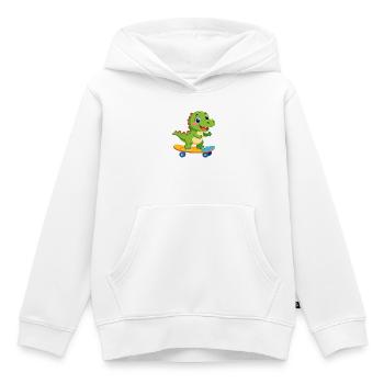 Kleiner grüner Dino auf Skateboard – Skater Spaß - Kinder Premium Organic Hoodie - Weiß - Vorne - AI Model Kid Female (0cm)