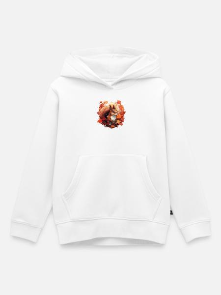 Herbstliches Eichhörnchen im Laub - Kinder Premium Organic Hoodie - Weiß
