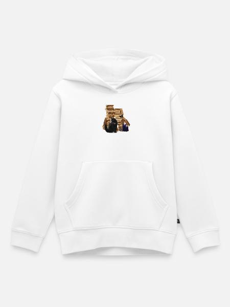 büchser stapel, sitzende katze - Kinder Premium Organic Hoodie - Weiß
