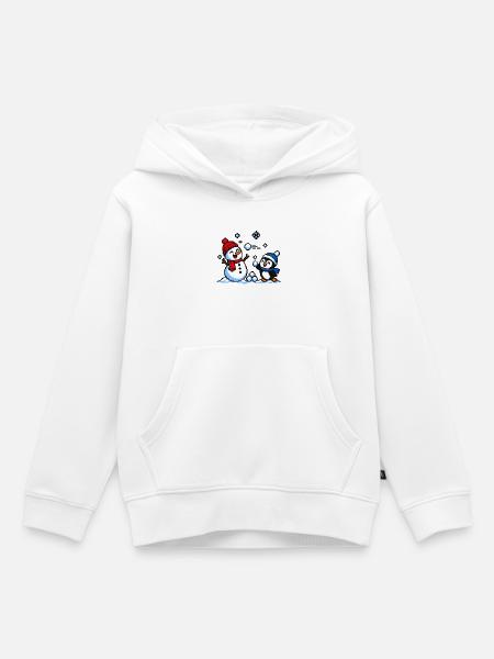 Winter Schneeballschlacht – Pixel Art - Kinder Premium Organic Hoodie - Weiß