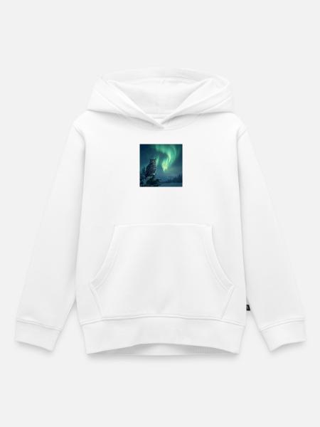 Aurora-Eule über Schneekiefern - Kinder Premium Organic Hoodie - Weiß
