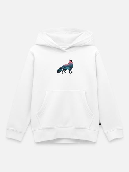 Wolfsilhouette mit Naturpanorama - Kinder Premium Organic Hoodie - Weiß