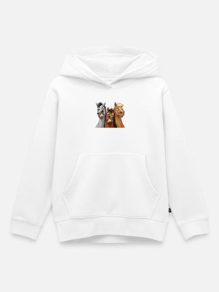 Drei Cartoon-Streichpferde - Kinder Premium Organic Hoodie - Weiß