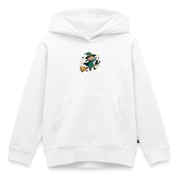 Süße Hexe, die auf einem Besen fliegt, mit schwarzer Katze - Kinder Premium Organic Hoodie - Weiß - Vorne - AI Model Kid Female (0cm)