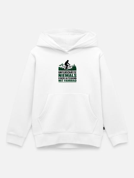 Altenmann auf Mountainbike im Wald - Kinder Premium Organic Hoodie - Weiß