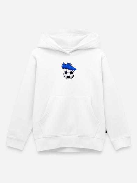 Blauer Fußballschuh und Fußball - Kinder Premium Organic Hoodie - Weiß