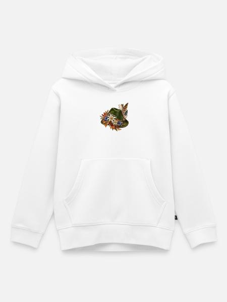 Trachtenhut mit Edelweiß & Federn - Kinder Premium Organic Hoodie - Weiß