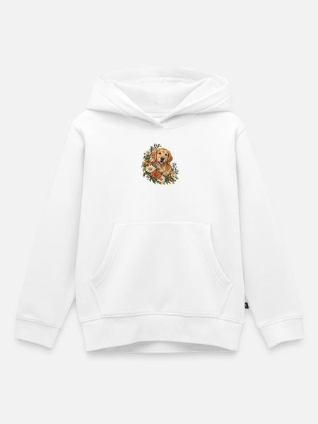 Golden Retriever im Wildblumenkranz - Kinder Premium Organic Hoodie - Weiß