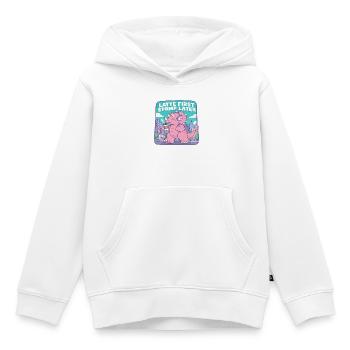 Latte First Stomp Later Dino - Kinder Premium Organic Hoodie - Weiß - Vorne - AI Model Kid Female (0cm)