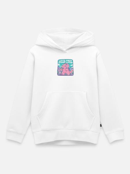 Latte First Stomp Later Dino - Kinder Premium Organic Hoodie - Weiß