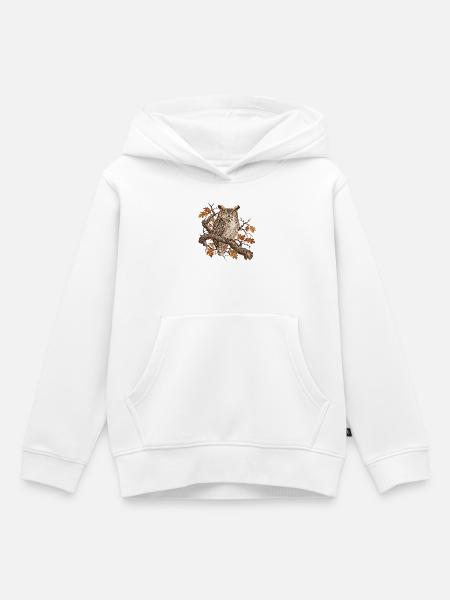 Weise Eule im Herbstzweig - Kinder Premium Organic Hoodie - Weiß