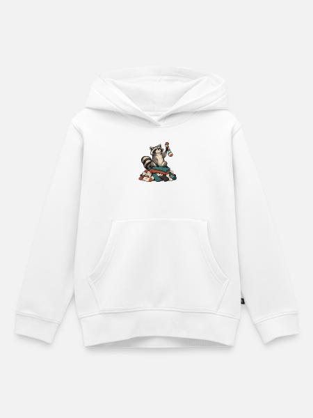 Waschbär auf dem Wäscheberg - Kinder Premium Organic Hoodie - Weiß