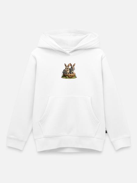 Babykaninchen auf Baumstumpf - Kinder Premium Organic Hoodie - Weiß