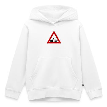 AI SLOP WARNSCHILD ACHTUNG KI MÜLL LUSTIGER SPRUCH - Kinder Premium Organic Hoodie - Weiß - Vorne - AI Model Kid Female (0cm)