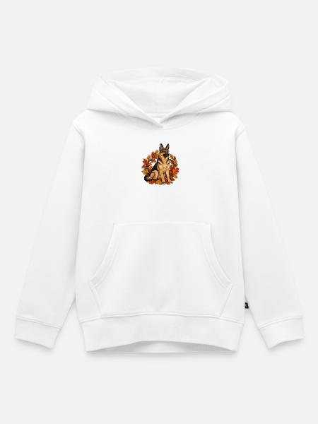 Schäferhund mit Herbstlaub – Hunde Geschenk - Kinder Premium Organic Hoodie - Weiß