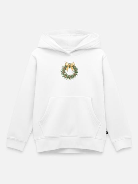 Eleganter goldener Weihnachtskranz mit Schleife - Kinder Premium Organic Hoodie - Weiß