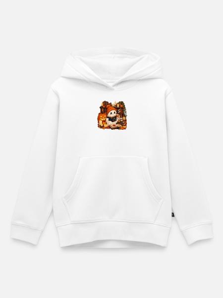 Gemütlicher Halloween-Bibliotheksgeist - Kinder Premium Organic Hoodie - Weiß