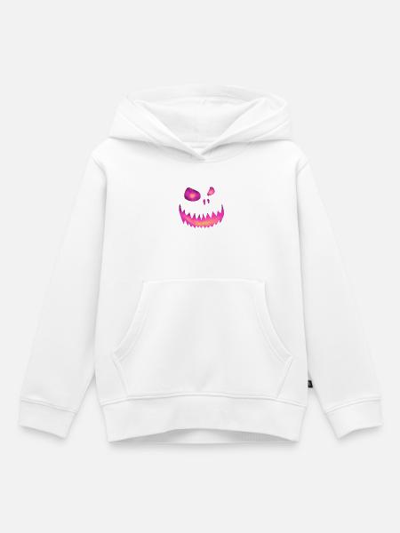 Schiefes Monstergesicht Pink-Orange - Halloween - Kinder Premium Organic Hoodie - Weiß