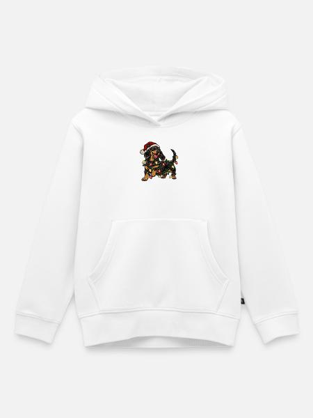 Weihnachtsdackel mit Lichterketten - Kinder Premium Organic Hoodie - Weiß